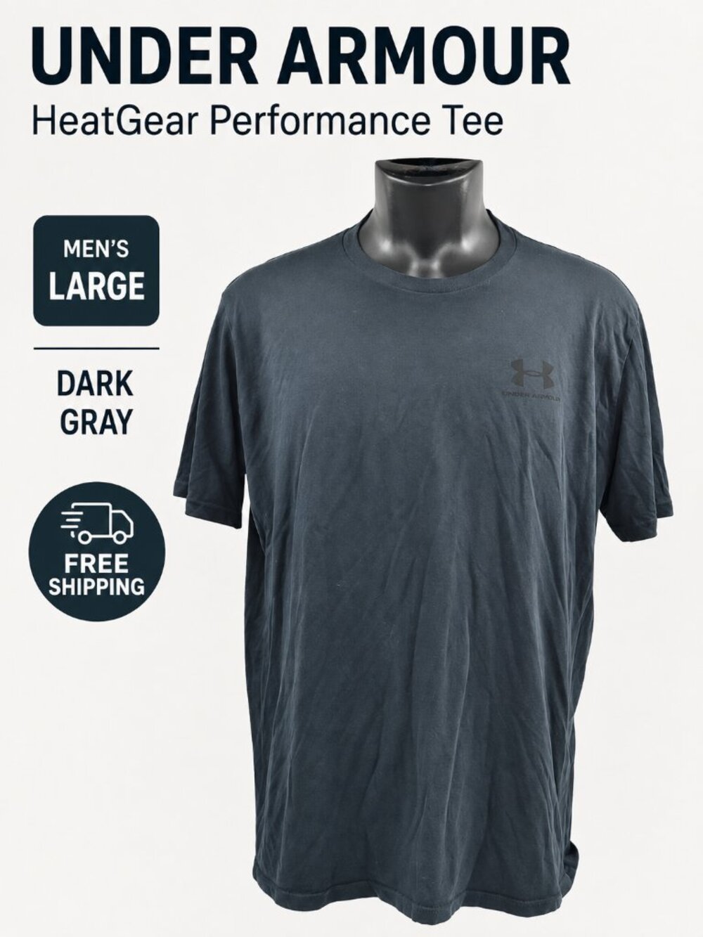 Under Armour HeatGear Men's L Dark Gray Loose Fit Performance T-Shirt